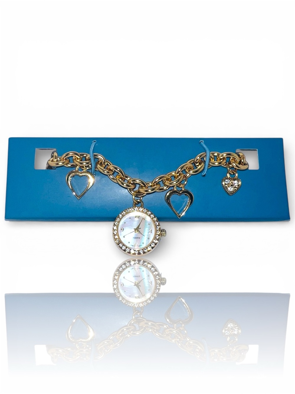 Gold Heart Charm Bracelet Watch with Crystal Accents - AVON